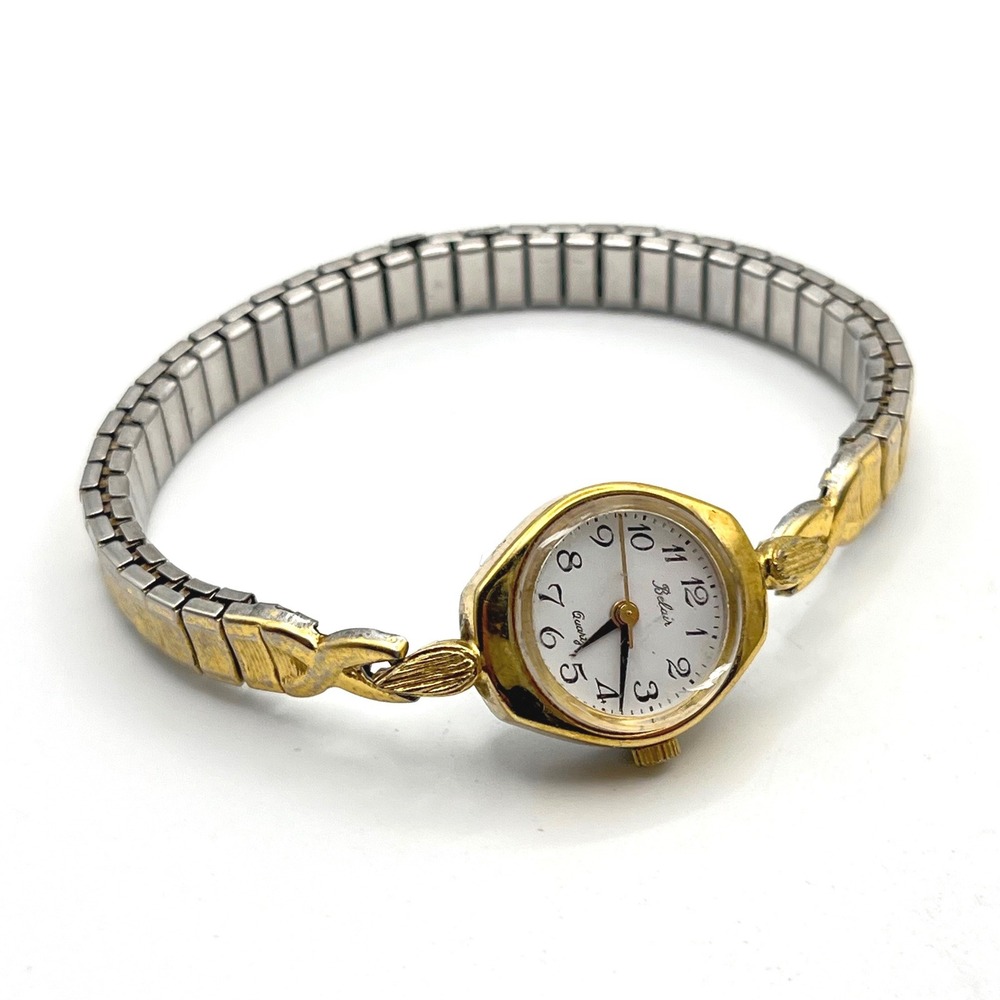 Belair Vintage Womens Cocktail Watch Two Tone Expansion‎ Band Swiss Quartz 17mm